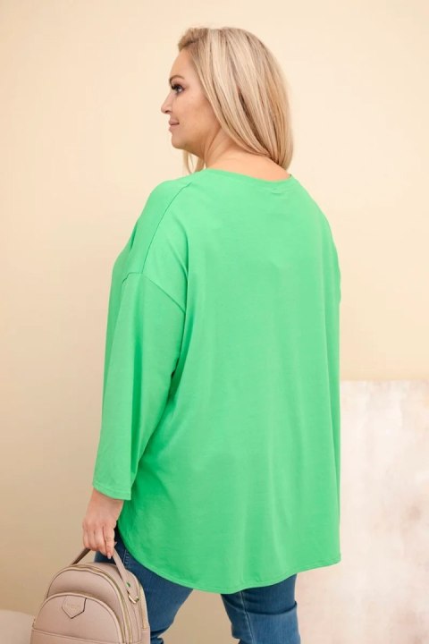 Bluzka damska Plus Size z bawełną z kieszenią i rękawem podwijanym jasno zielona