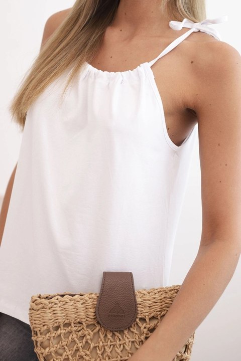Bluzka damska bawełniana na ramiączkach z wiązaniem przy szyi biała