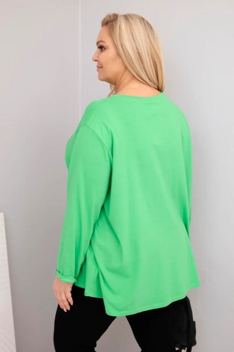 Bluzka damska plus size z bawełną z długim rękawem i marszczeniem jasno zielona