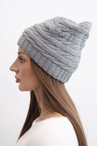 Czapka damska zimowa o klasycznym splocie prążkowanym K439 szara