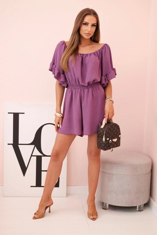 Kombinezon damski hiszpanka z falbankami i gumką w talii fioletowy