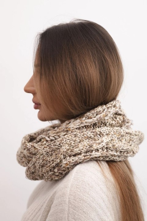 Komin damski wełniany melanżowy gruby otulacz na zimę KN24 ciemno beżowy