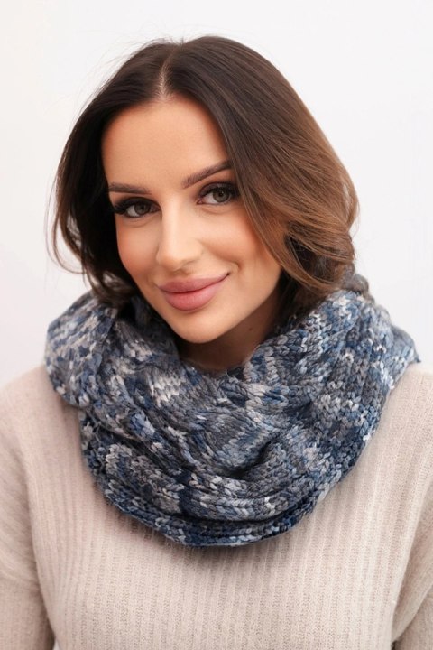 Komin damski wełniany melanżowy gruby otulacz na zimę KN24 jeansowy+grafitowy