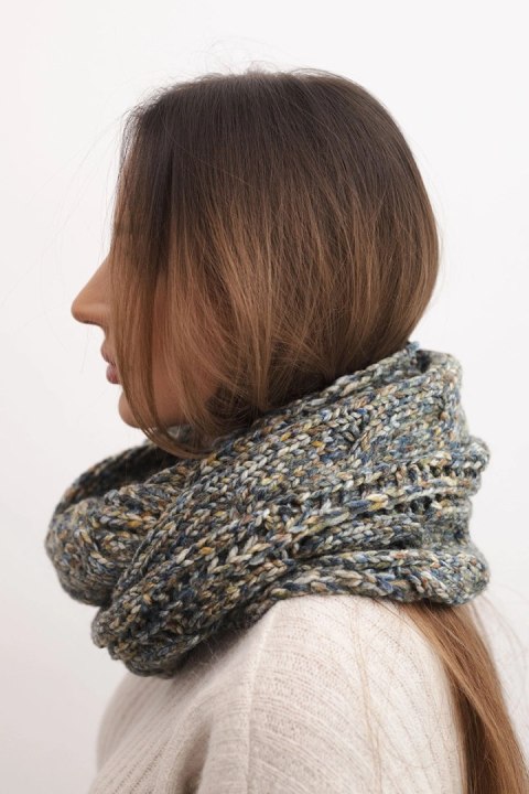 Komin damski wełniany melanżowy gruby otulacz na zimę KN24 jeansowy+khaki