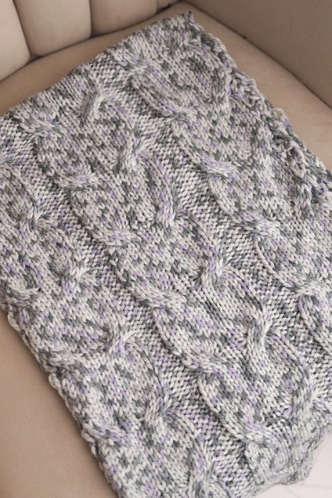 Komin damski wełniany melanżowy gruby otulacz na zimę KN24 szary+fioletowy