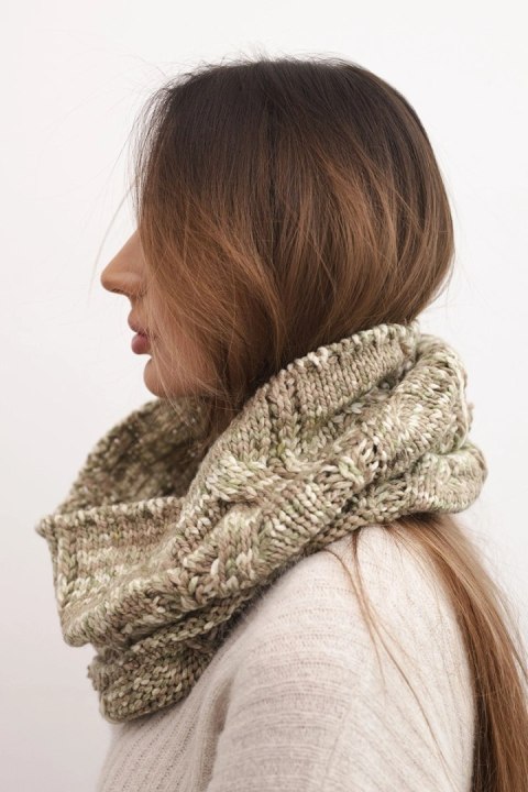 Komin damski wełniany miękki melanżowy szalik zimowy KN25 ciemno miętowy+mocca