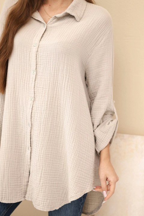 Koszula bawełniana muślinowa Plus Size ciemno beżowa
