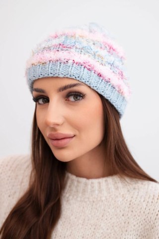 Czapka damska zimowa z kolorową przędzą i elastycznym ściągaczem K352 niebieska