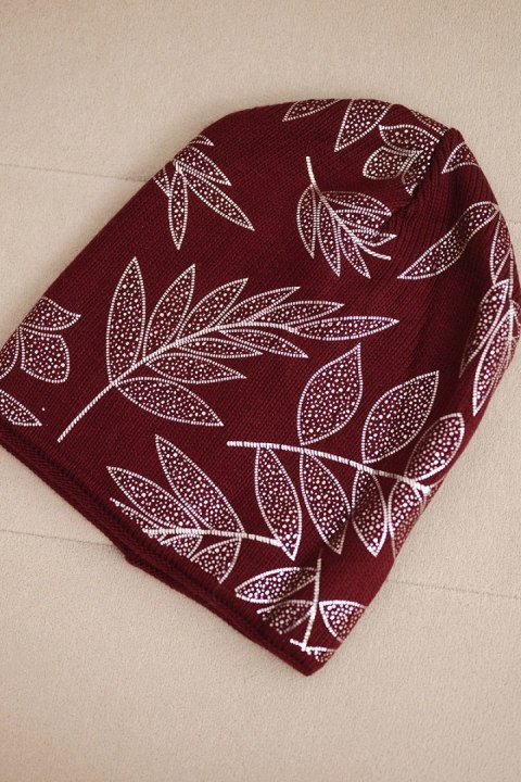 Czapka damska zimowa z moherem i połyskującym wzorem K502 bordowa