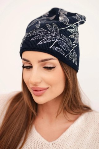 Czapka damska zimowa z moherem i połyskującym wzorem K502 granatowy