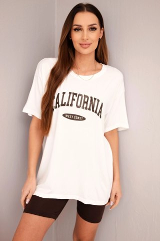 Komplet damski z luźną bluzką i dopasowanymi spodenkami ecru + brązowy