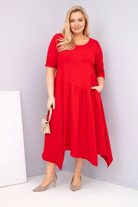 Sukienka damska bawełniana Plus Size z asymetrycznym dołem czerwona