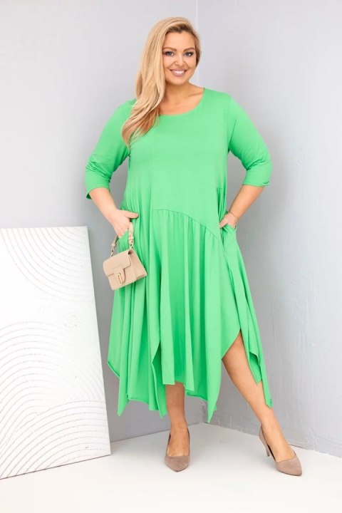 Sukienka damska bawełniana Plus Size z asymetrycznym dołem jasno zielona