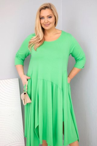 Sukienka damska bawełniana Plus Size z asymetrycznym dołem jasno zielona