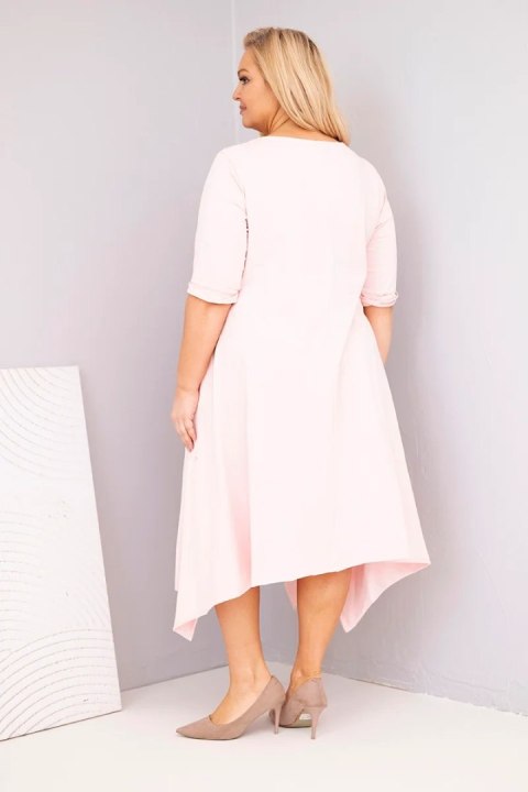 Sukienka damska bawełniana Plus Size z asymetrycznym dołem pudrowy róż