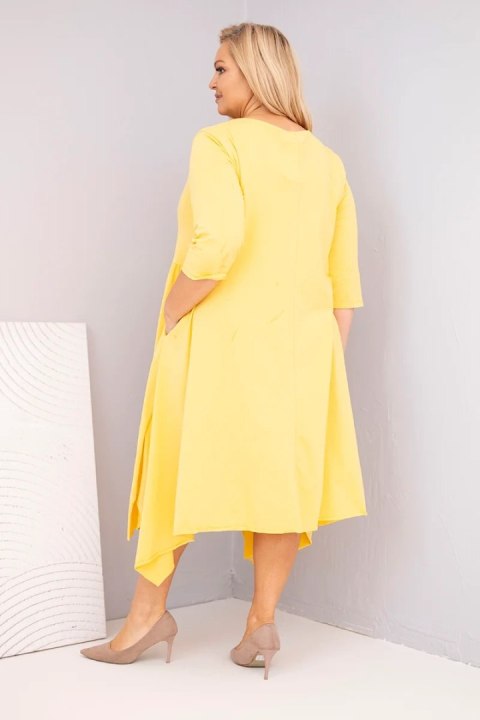 Sukienka damska bawełniana Plus Size z asymetrycznym dołem żółta