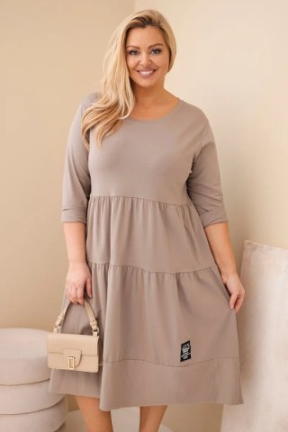 Sukienka damska bawełniana Plus Size z falbanami i podwiniętym rękawem fango