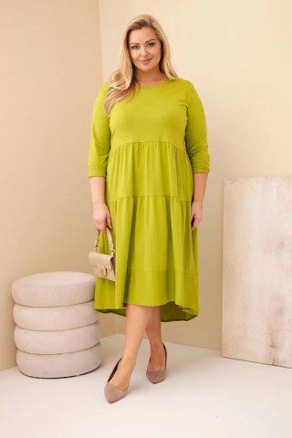 Sukienka damska bawełniana Plus Size z falbanami i podwiniętym rękawem pistacjowa