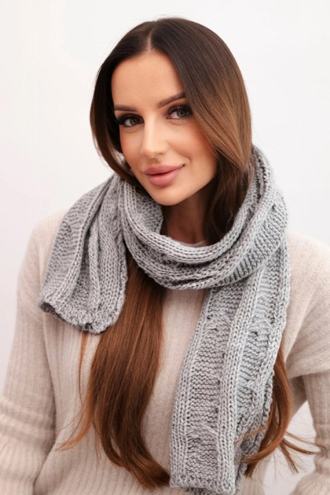 Szalik damski wełniany klasyczny z warkoczowym splotem KN22 szary