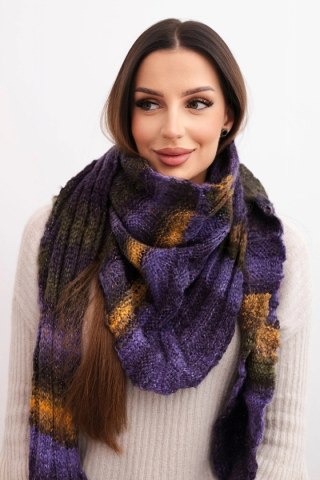 Szalik damski wełniany miękki i ciepły w kolorowe pasy KN19 ciemny fioletowy