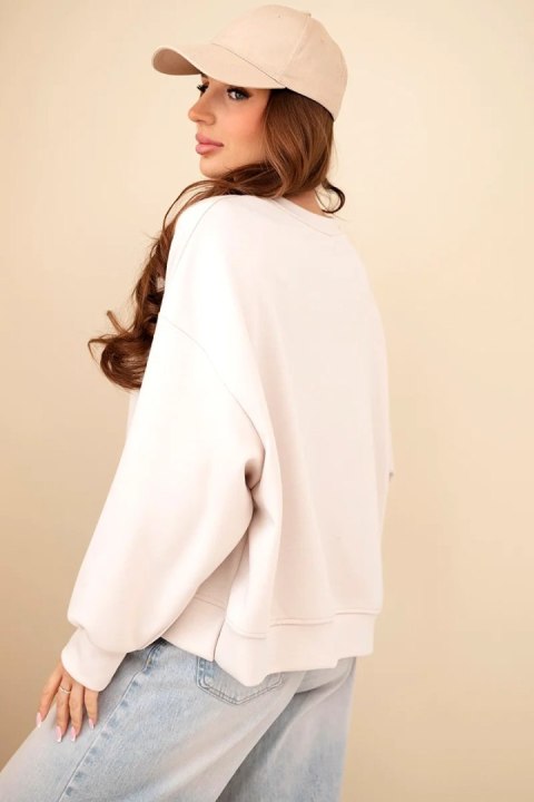 Bluza damska masełkowa z haftem o luźnym kroju beżowa