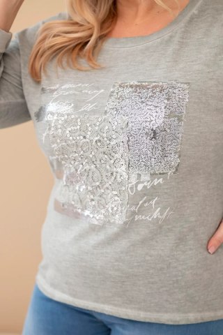 Bluzka damska Plus Size przecierana z nadrukiem i dłuższym tyłem khaki