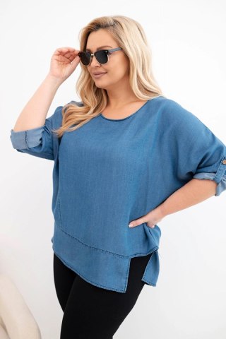 Bluzka damska Plus Size z lyocellu z asymetrycznym dołem jeansowa