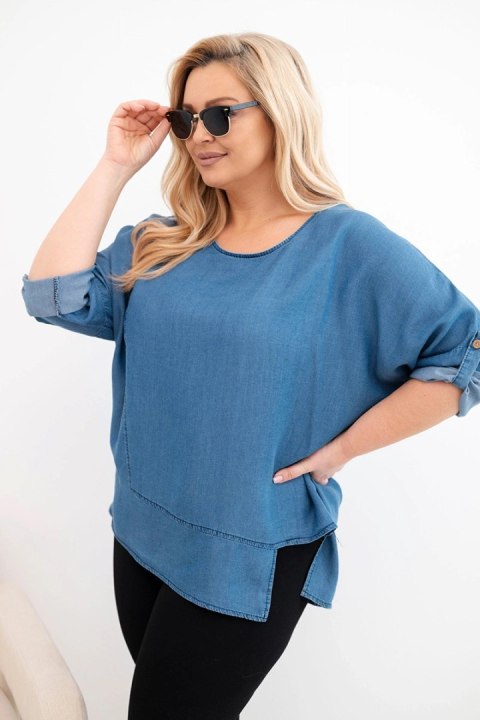 Bluzka damska Plus Size z lyocellu z asymetrycznym dołem jeansowa