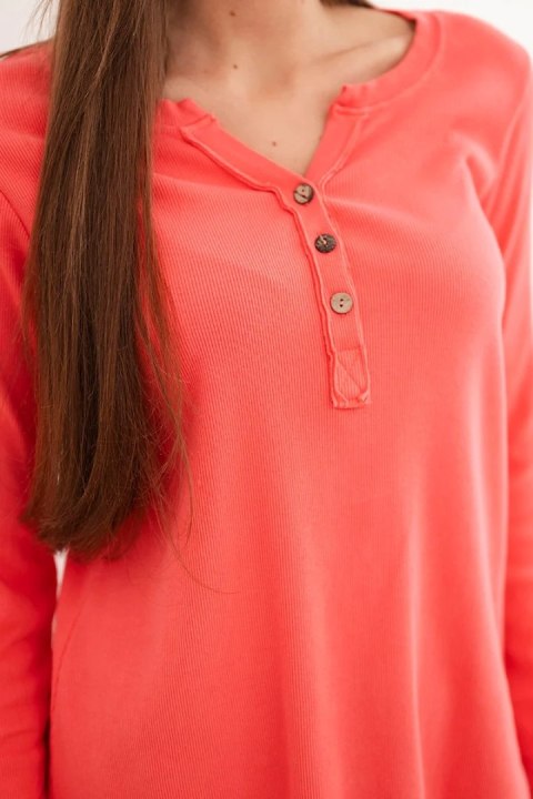 Bluzka damska bawełniana z długim rękawem i guzikami przy dekolcie malinowa