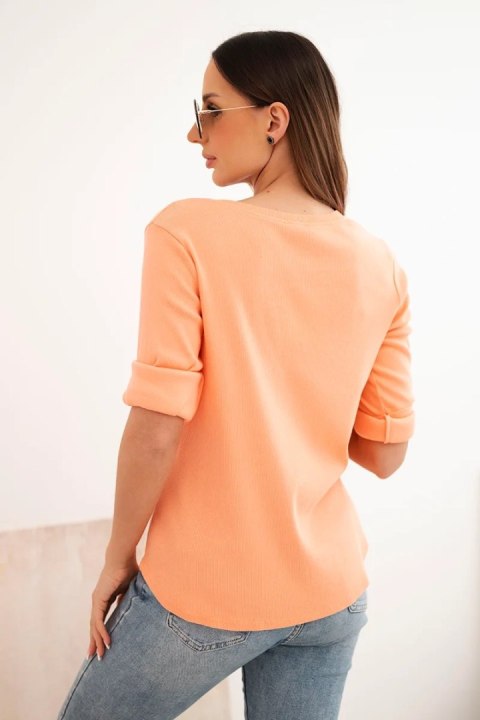 Bluzka damska bawełniana z długim rękawem i guzikami przy dekolcie morelowa