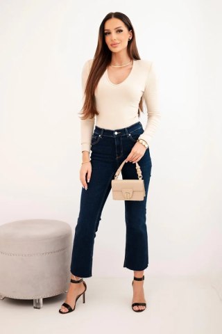 Bluzka damska z dekoltem V z długim rękawem beżowa