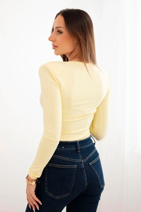 Bluzka damska z dekoltem V z długim rękawem żółta