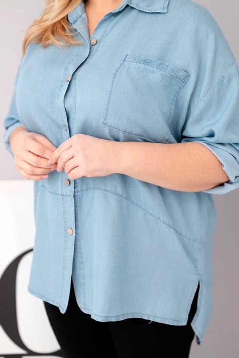 Koszula damska Plus Size z lyocellu z przedłużanym tyłem i rękawem na guzik jasno jeansowa