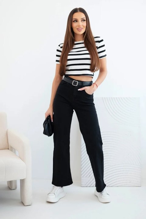 Spodnie damskie jeansowe z prostą nogawką i paskiem czarne