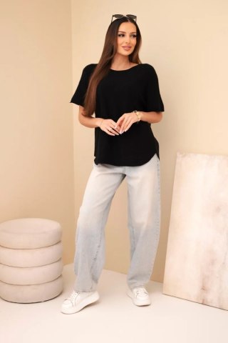 Sweter damski z krótkim rękawem o luźnym kroju czarny