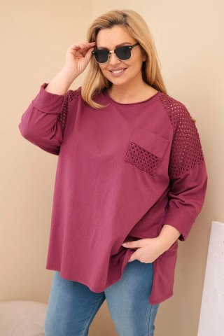 Bluza damska Plus Size bawełniana z nadrukiem bordowa
