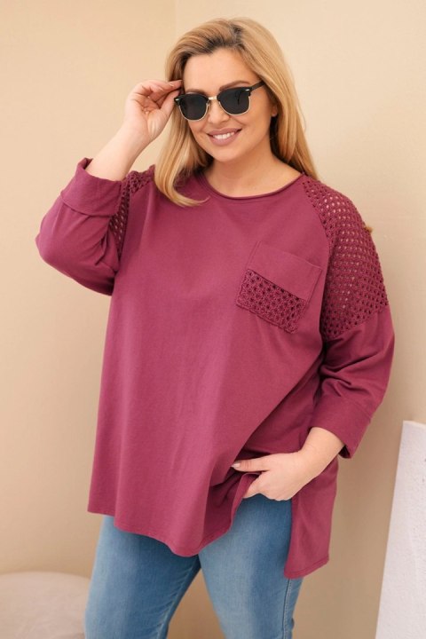 Bluza damska Plus Size bawełniana z nadrukiem bordowa