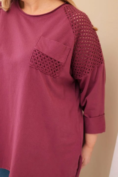 Bluza damska Plus Size bawełniana z nadrukiem bordowa