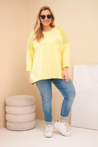Bluza damska Plus Size bawełniana z nadrukiem żółta