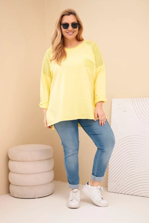 Bluza damska Plus Size bawełniana z nadrukiem żółta