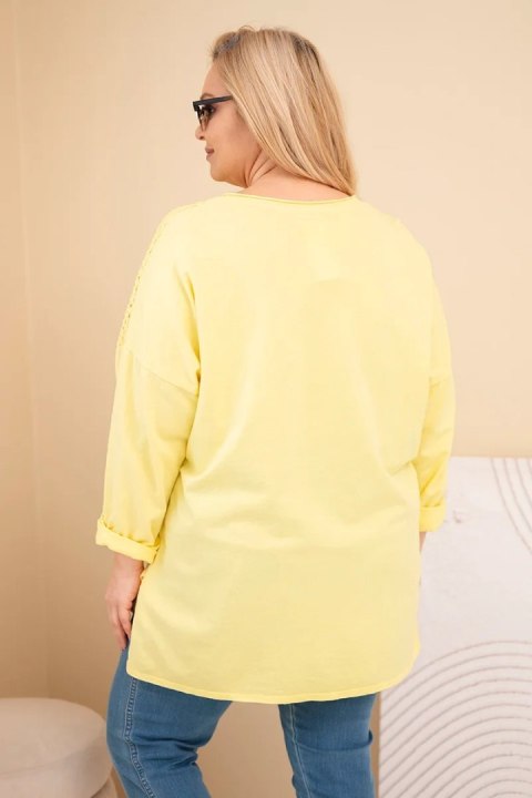 Bluza damska Plus Size bawełniana z nadrukiem żółta