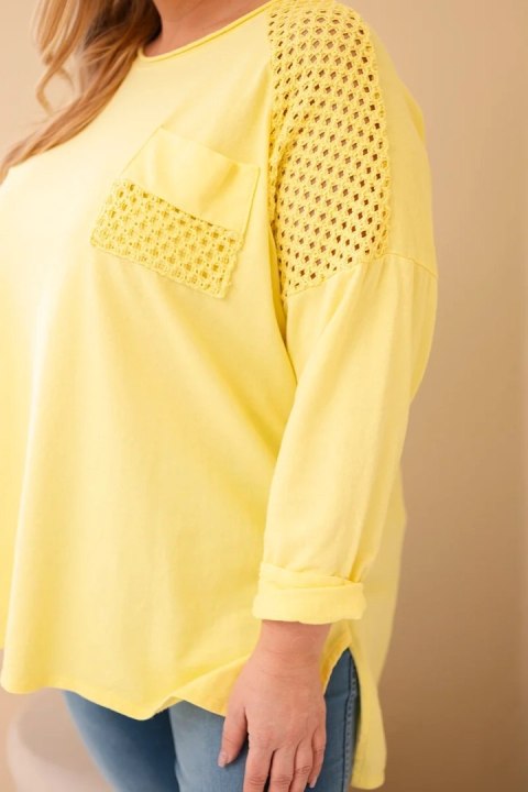 Bluza damska Plus Size bawełniana z nadrukiem żółta