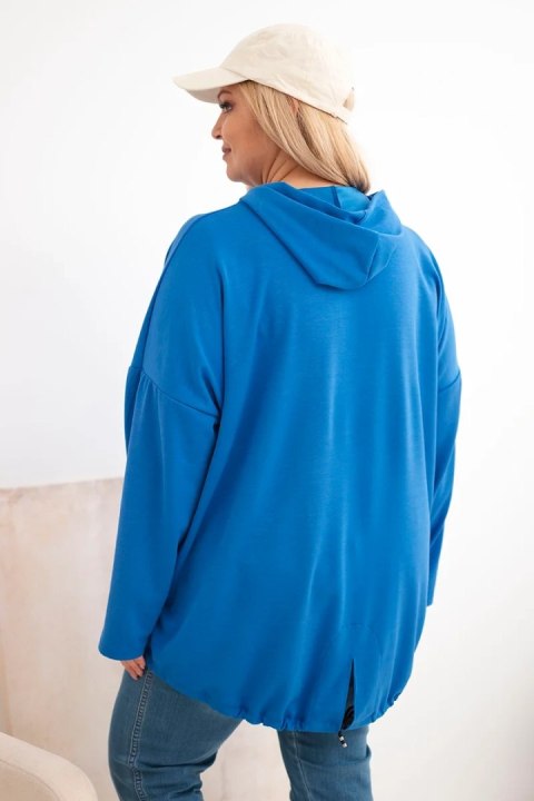 Bluza damska Plus Size z kapturem i nadrukiem chabrowa