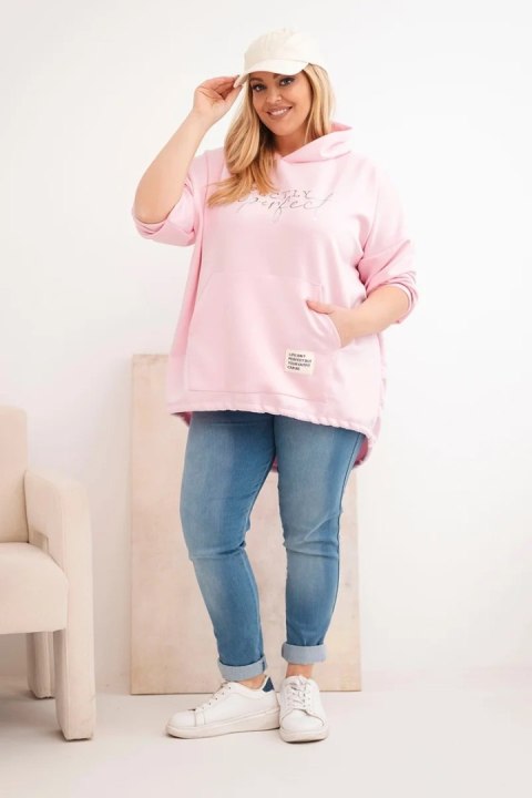 Bluza damska Plus Size z kapturem i nadrukiem cukierkowy róż
