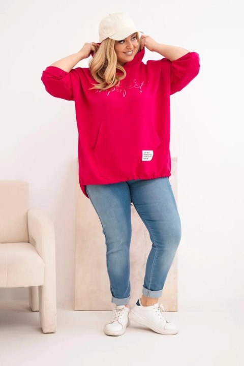 Bluza damska Plus Size z kapturem i nadrukiem fuksja
