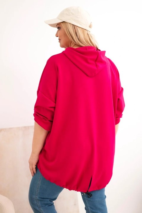 Bluza damska Plus Size z kapturem i nadrukiem fuksja