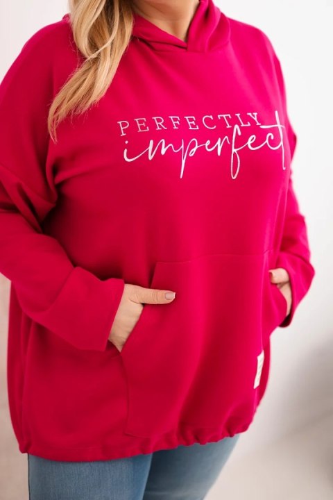 Bluza damska Plus Size z kapturem i nadrukiem fuksja