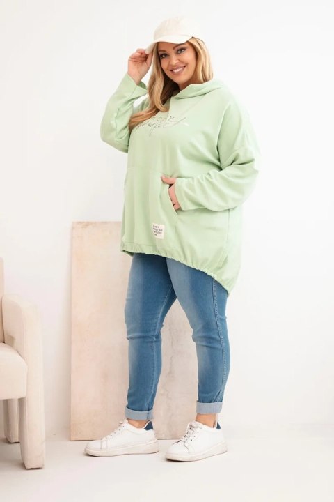 Bluza damska Plus Size z kapturem i nadrukiem miętowa