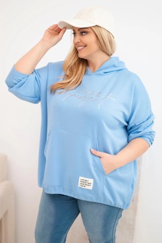 Bluza damska Plus Size z kapturem i nadrukiem niebieska