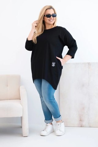 Bluzka damska Plus Size z dłuższym tyłem i długim rękawem czarna